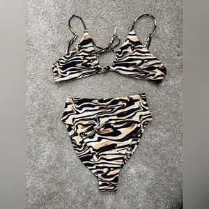 Skatie Zebra Print Bikini - Black and Tan